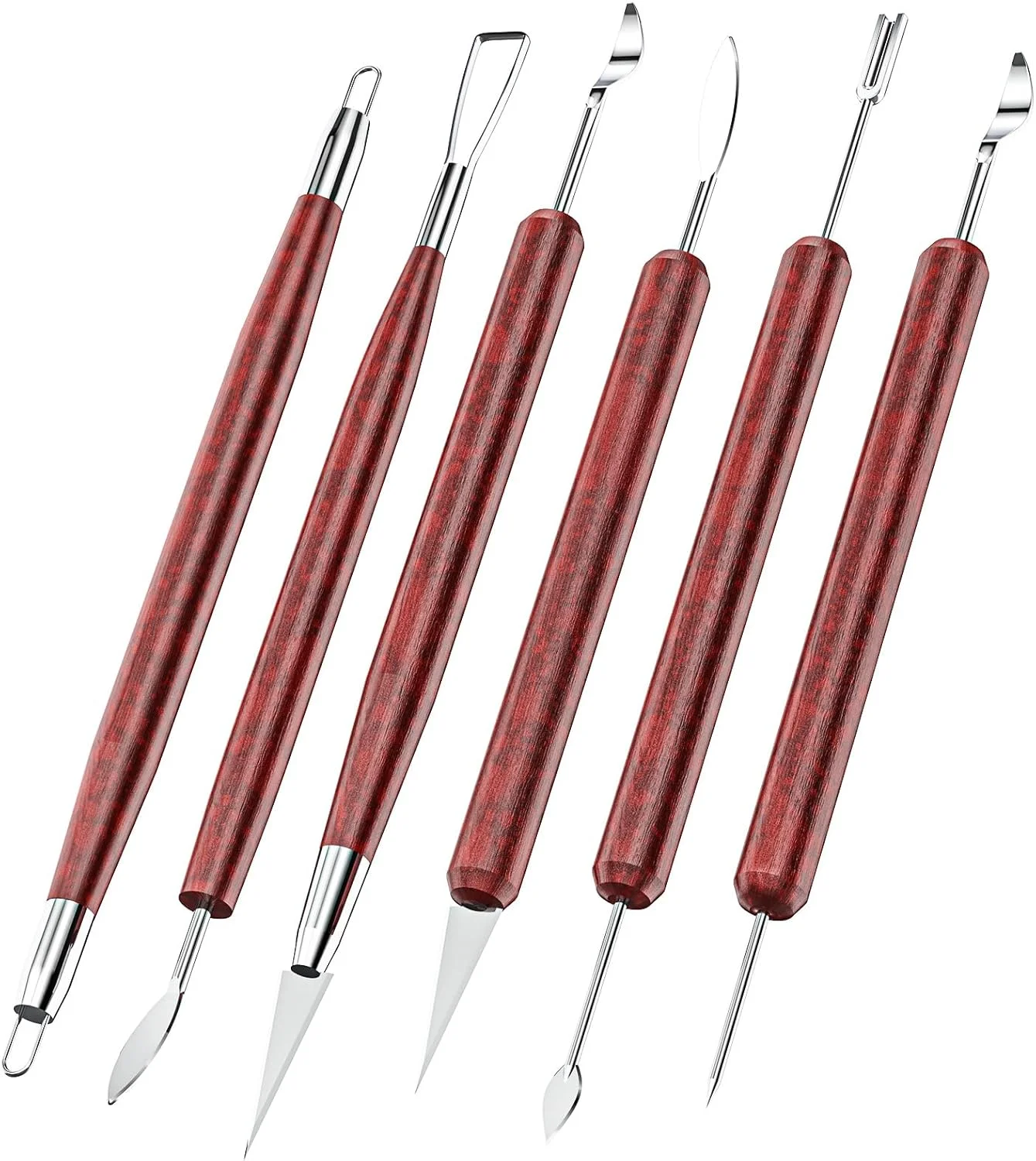 ست ابزار سفالگری 6 عددی، ابزار حکاکی پلیمری دو طرفه، ست ابزار سرامیکی چوبی برای سفالگری، خاک رس خشک شونده در هوا، خاک رس پلیمری، مجسمه سازی، مدل سازی، حکاکی کدو تنبل، حکاکی صابون و لوازم