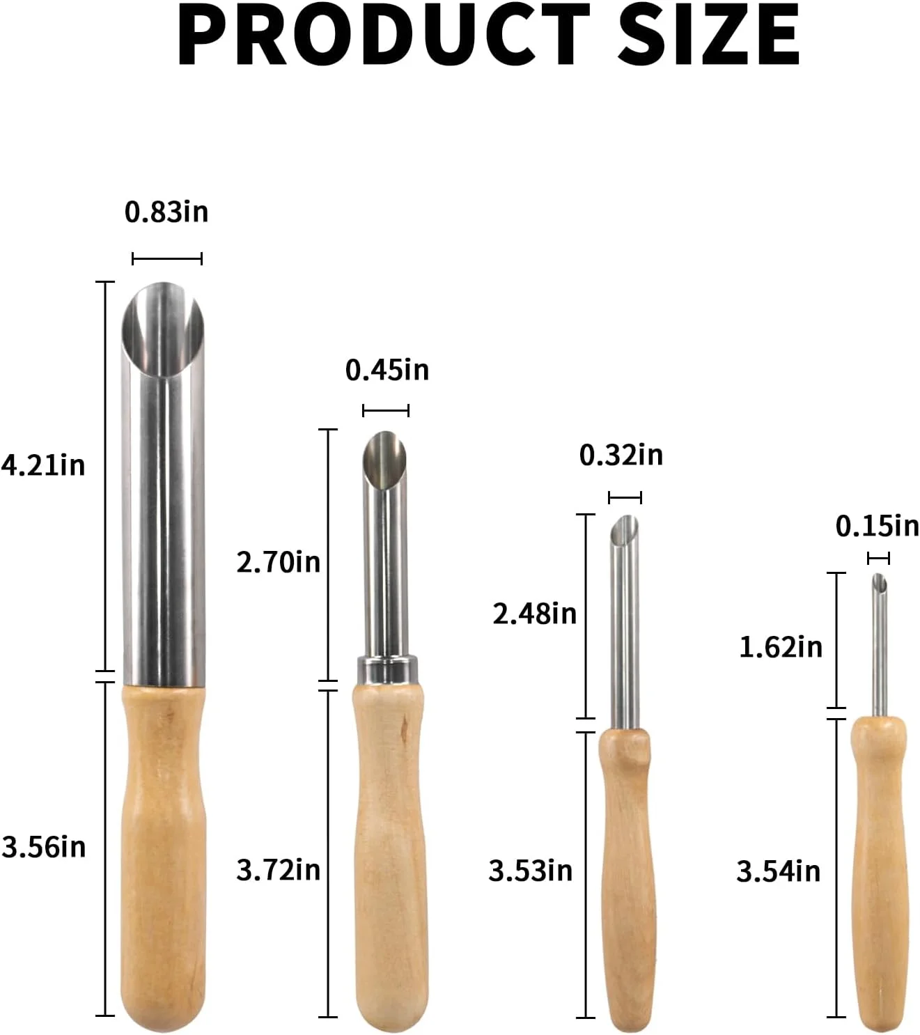 مجموعه 4 عددی برشگرهای دایره ای سوراخ خاک رس استیل ضد زنگ Hanwer، ابزارهای خاک رس دسته چوبی برای حفاری و مجسمه سازی، ابزار و لوازم سفالگری