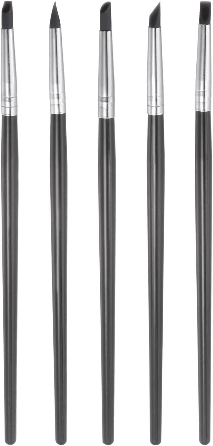 ست 5 عددی ابزار مجسمه سازی خمیر سیلیکونی HARFINGTON، قلم شکل دهی با نوک لاستیکی برای شکل دادن به خمیر سفال، ابزار حکاکی برای مجسمه سرامیکی، خمیر پلیمری، مشکی