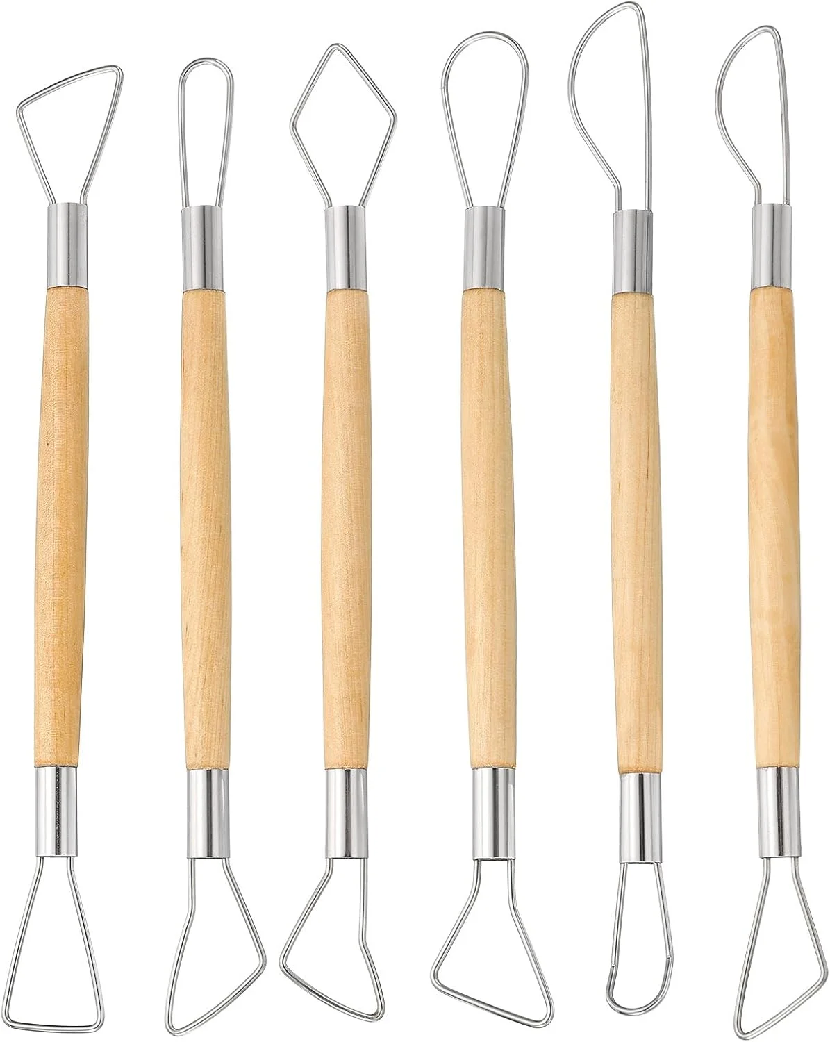 ست 6 عددی ابزار مجسمه سازی خاک رس هارفینگتون، دسته چوبی، استیل ضد زنگ، دو سر، کیت مدل سازی صنایع دستی، مجموعه سرامیک برای شکل دادن، برش، تزئین و برجسته سازی