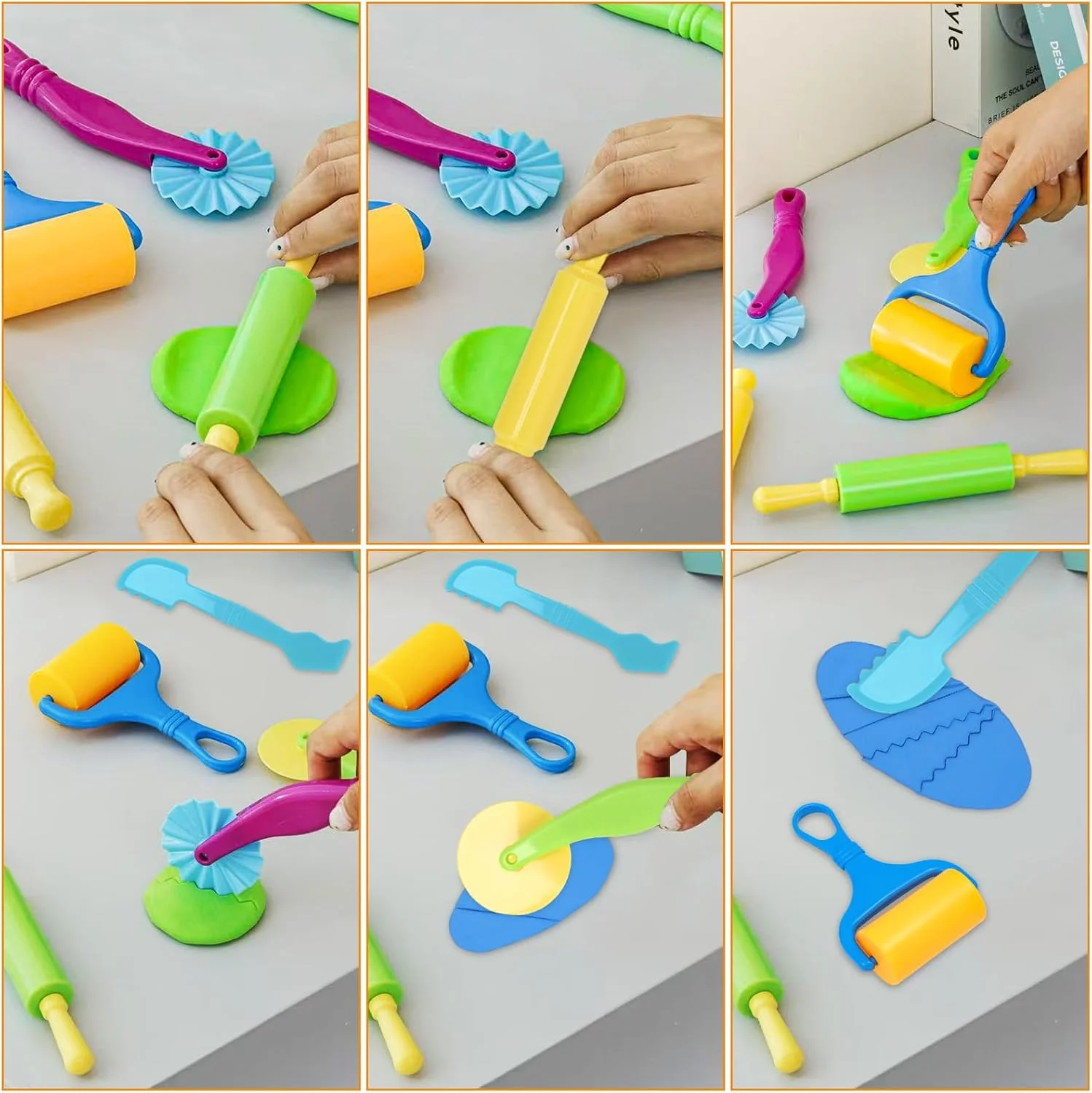 ابزار سفالگری Wolwefa برای کودکان، مجموعه ابزار خمیر بازی برای کودکان، کیت لوازم جانبی خمیر بازی با غلتک، کاردک برش، وردنه