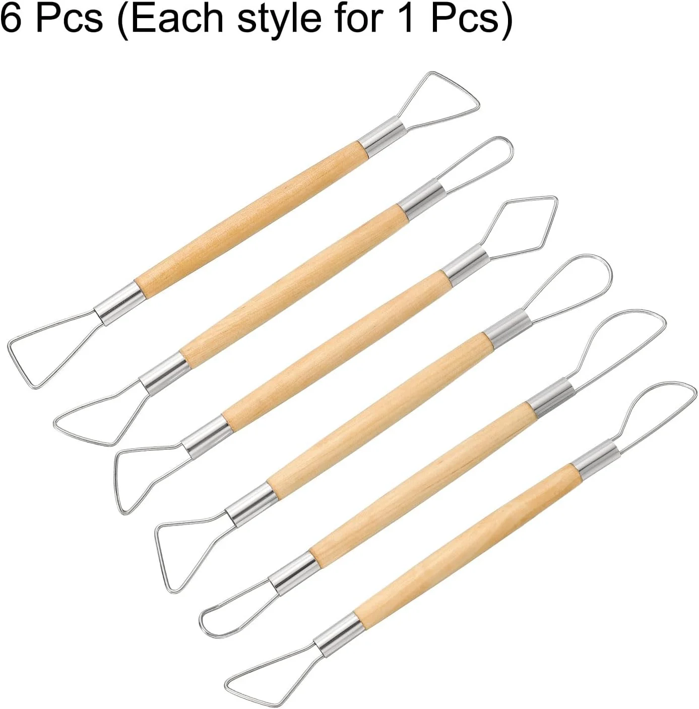 ست 6 عددی ابزار مجسمه سازی خاک رس هارفینگتون، دسته چوبی، استیل ضد زنگ، دو سر، کیت مدل سازی صنایع دستی، مجموعه سرامیک برای شکل دادن، برش، تزئین و برجسته سازی
