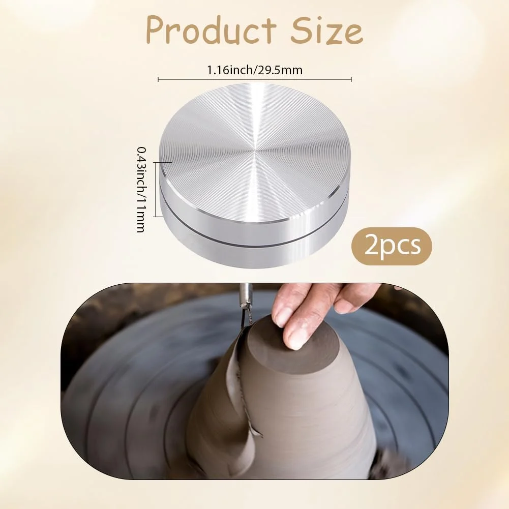 SOFPLATE ست 2 عددی ابزار چرخان سفالی 30 میلی‌متری، ابزار پرداخت سفال، صفحه گرد تخت نقره‌ای آلومینیومی، سینی پایه میز گردان، لوازم جانبی برای ساخت سرامیک، پلیمر، کیک، هنر و صنایع دستی DIY