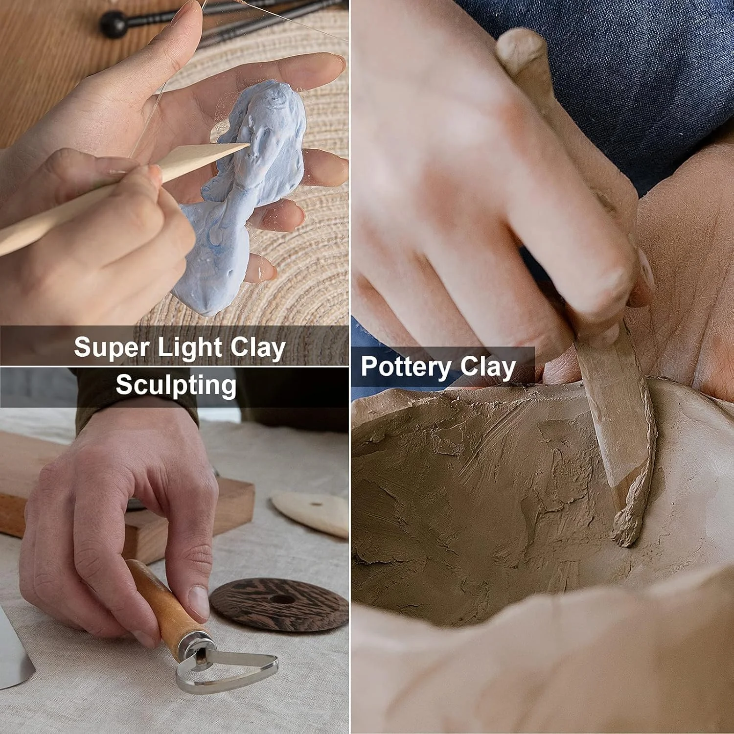 ست ابزار چوبی مدل سازی خاک رس با کیفیت هنرمند لایک ایت، ابزار مدل سازی و مجسمه سازی برای سفال، مجسمه ها، پلیمر، کاغذ و خمیر - 10 عدد