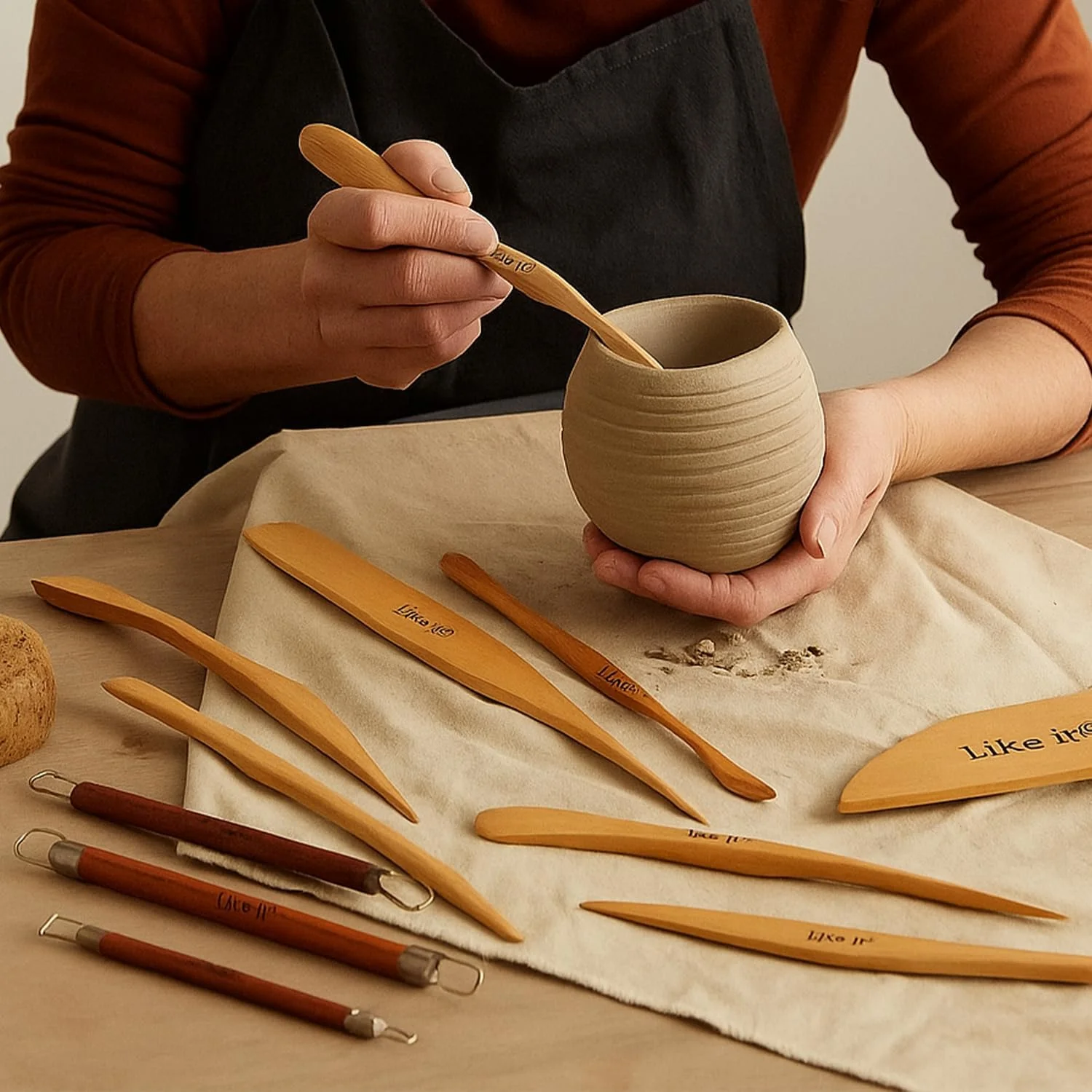 ست ابزار چوبی مدل سازی خاک رس با کیفیت هنرمند لایک ایت، ابزار مدل سازی و مجسمه سازی برای سفال، مجسمه ها، پلیمر، کاغذ و خمیر - 10 عدد