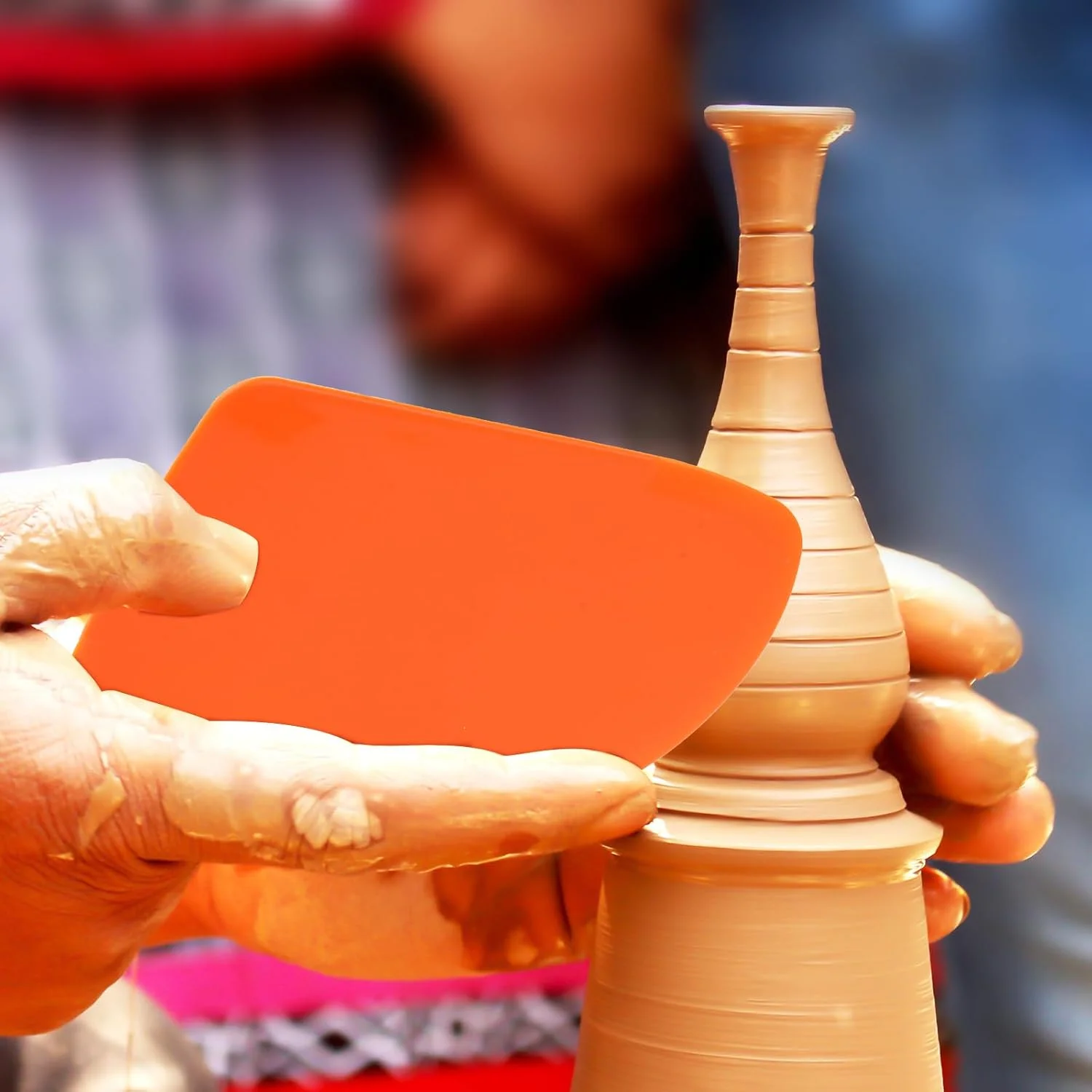 مجموعه 6 عددی کاردک پلاستیکی خاک رس Cobee، ابزار کاردک سفالگری دسته دار، چاقوی مجسمه سازی خاک رس نرم حکاکی شده، ابزار کاردک خاک رس صنعتی مجسمه سازی برای مبتدیان، متخصصان و علاقه مندان به سفالگری (نارنجی)