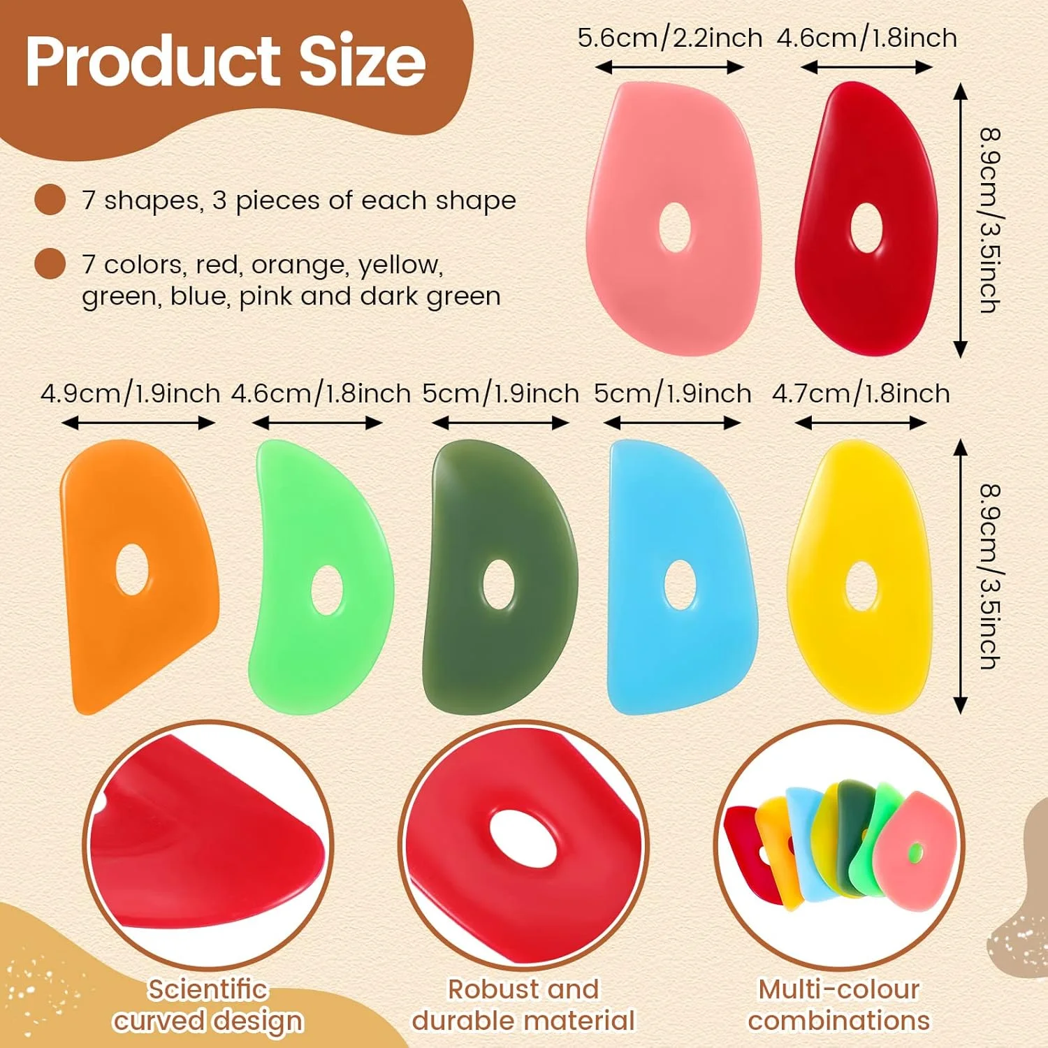 21 تکه دنده نرم Sherr برای سفالگری، دنده سیلیکونی رسی، ابزار سرامیک، دنده رسی لاستیکی سفالی برای صاف کردن، شکل دادن و مجسمه سازی DIY، 7 مدل (رنگ روشن، سبک کلاسیک)