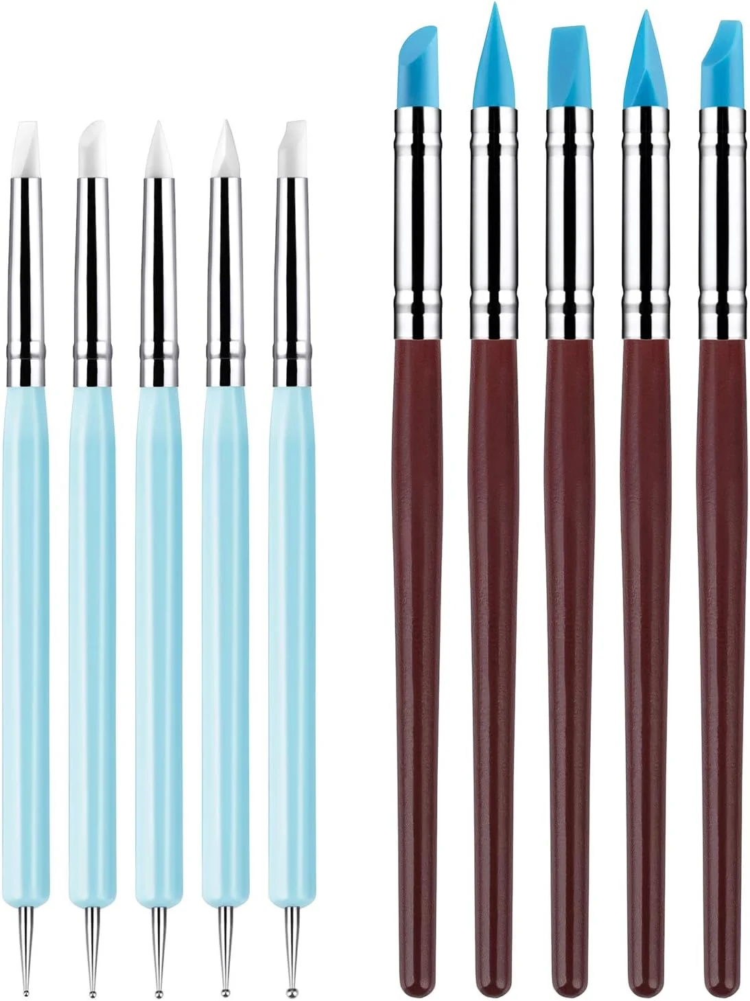 مجموعه ابزار سفال آویپای 10 عددی، 5 عدد ابزار دو طرفه در مجموع 10 ابزار مختلف سیلیکونی DIY و 5 ابزار شکل دهی و مدل سازی رنگ خاک رس