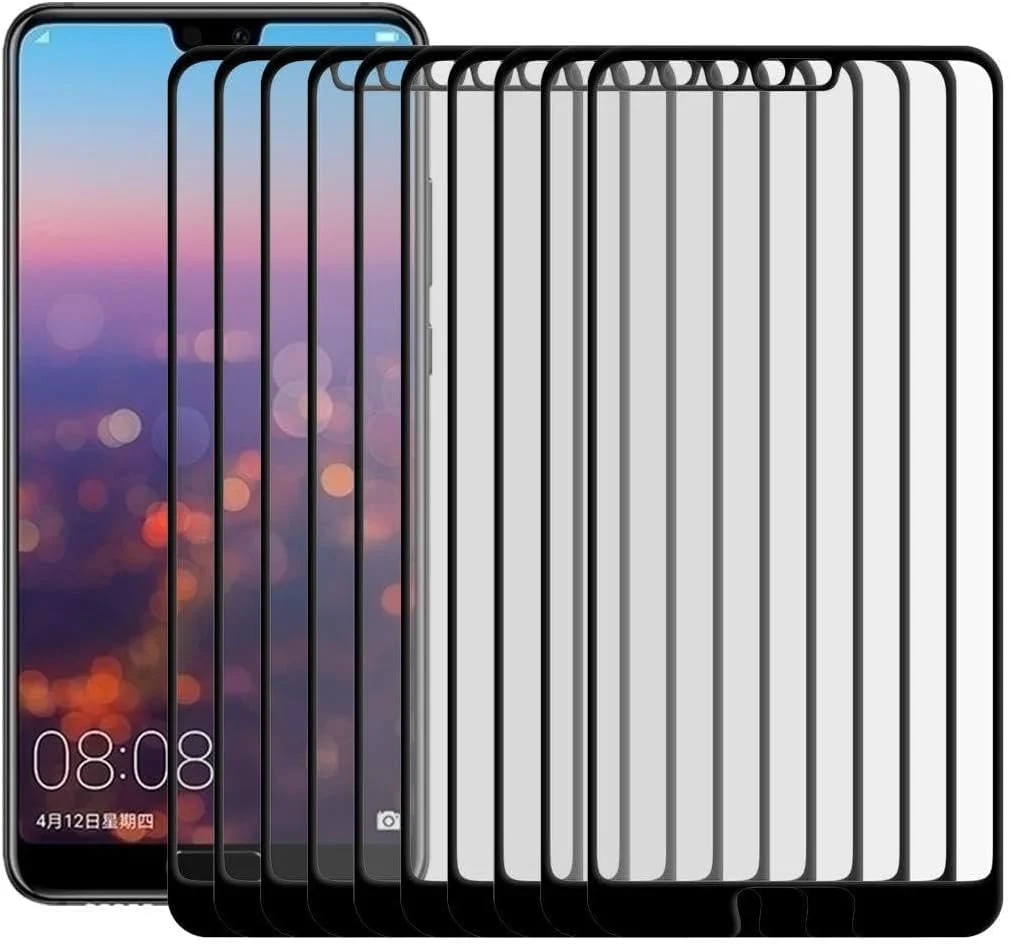 محافظ صفحه نمایش 25 عددی شیشه ای حرارت دیده با پوشش کامل و چاپ ابریشمی 9H مناسب برای لوازم جانبی تلفن های همراه Huawei P20