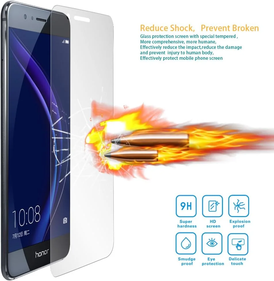محافظ صفحه نمایش شیشه ای حرارت دیده پریمیوم LEMORRY برای گوشی هواوی Honor 8، شفاف، محافظ صفحه نمایش LCD، فوق العاده نازک، لبه های گرد، سبک وزن، مقاوم در برابر خراش