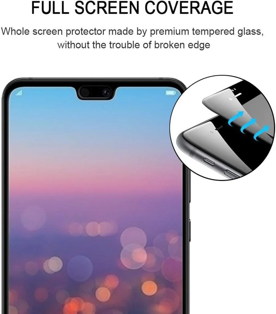 محافظ صفحه نمایش 25 عددی شیشه ای حرارت دیده با پوشش کامل و چاپ ابریشمی 9H مناسب برای لوازم جانبی تلفن های همراه Huawei P20