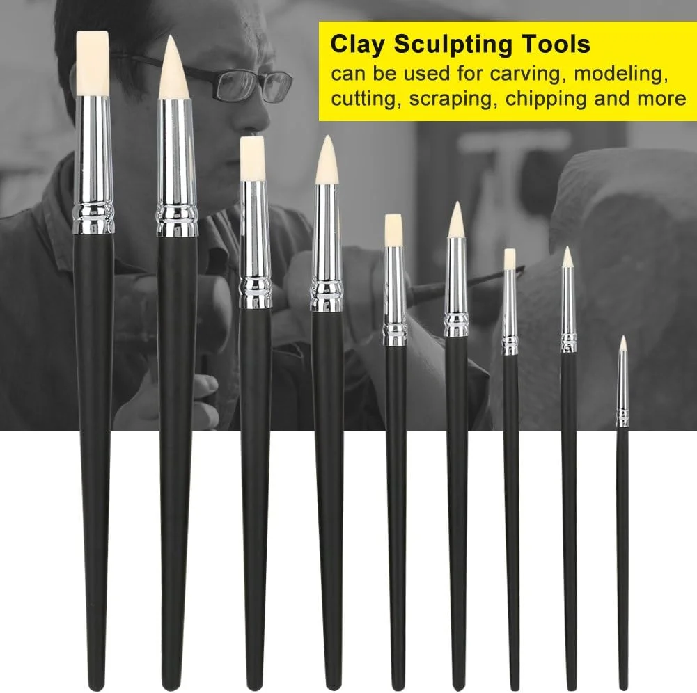 ابزار مجسمه سازی خاک رس - مجموعه 9 عددی ابزار مجسمه سازی خاک رس با سر لاستیکی