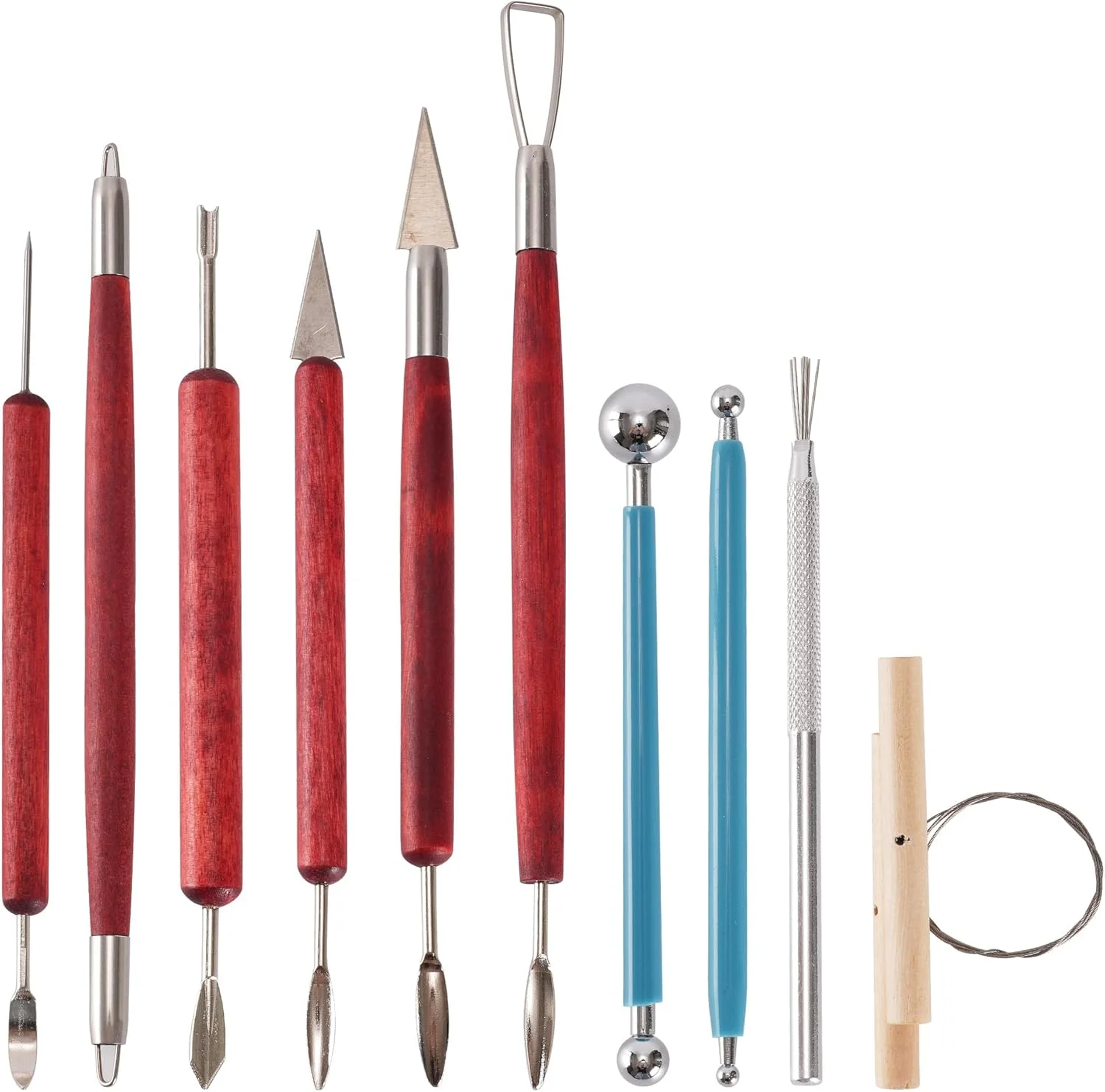 مجموعه ابزار مجسمه سازی رسی Alldeer شامل 10 عدد ابزار حکاکی سفال با دسته های چوبی، ست مجسمه سازی برش رسی برای مجسمه سازی، سرامیک، قالب گیری، DIY