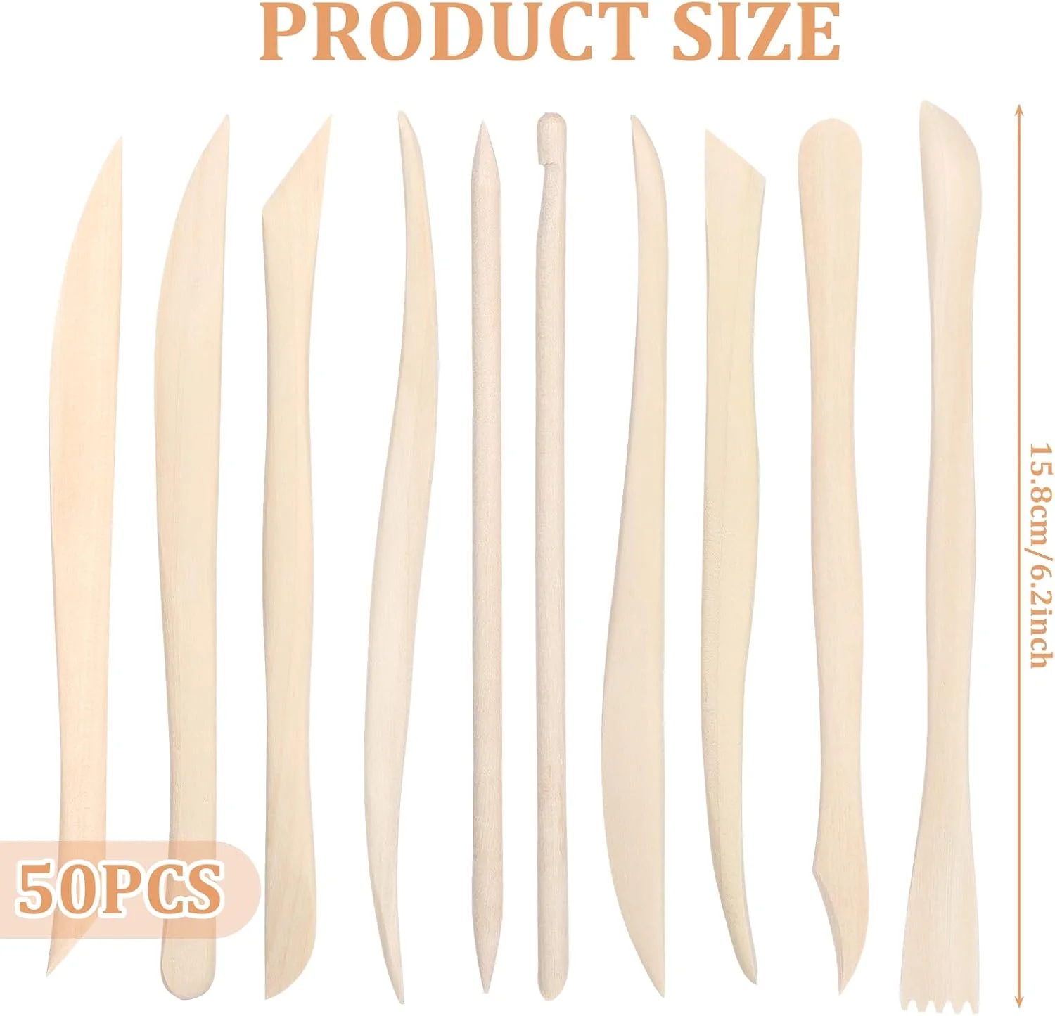 مجموعه 50 عددی ابزار مجسمه سازی سفالی چوبی، ابزار مدل سازی سفالی دو سر صاف 6.2 اینچی، ابزار مجسمه سازی خمیر پلیمری، کیت ابزار سفالی چوبی برای لوازم حکاکی صابون خمیر بازی سرامیک