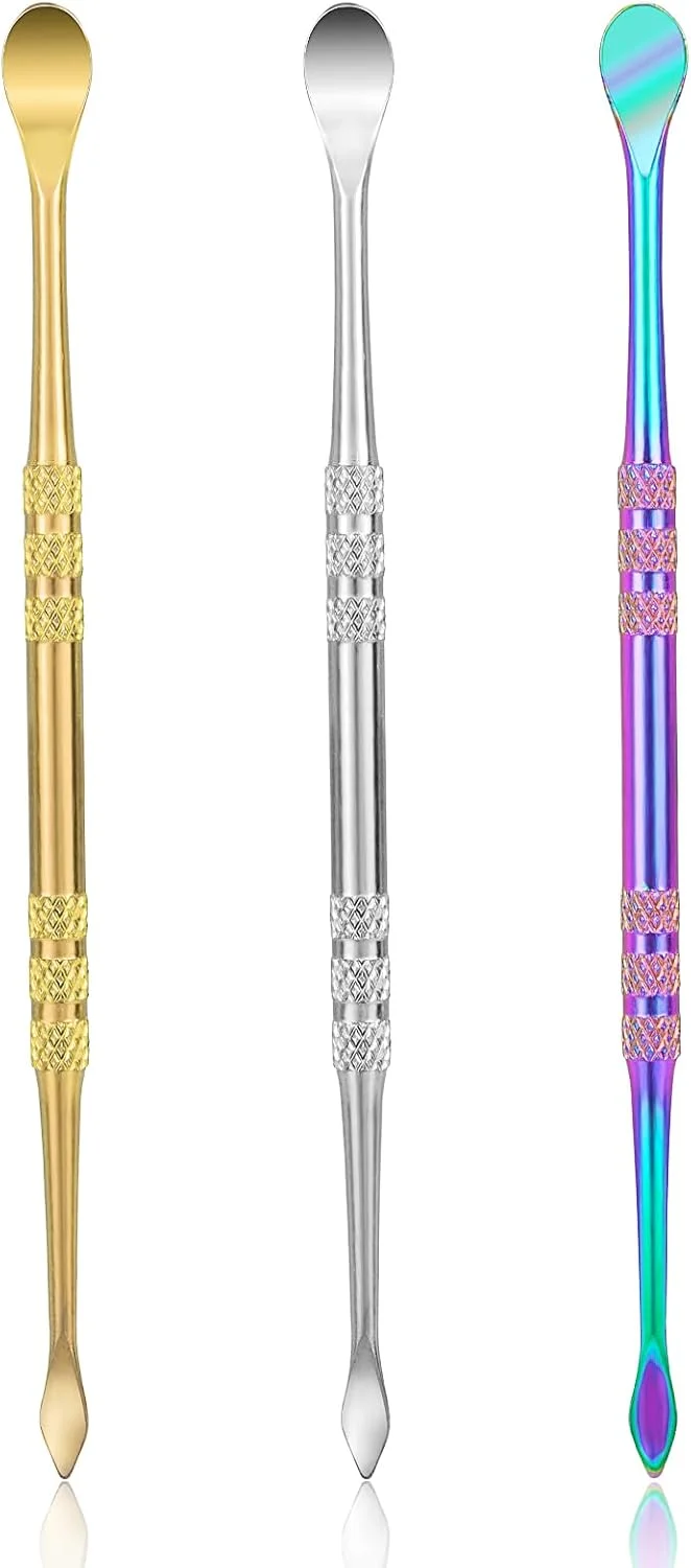 ابزار حکاکی موم ۳ عددی LLOUSSAK، فولاد ضد زنگ، ابزار قاشق مجسمه سازی دو طرفه، ست ابزار ریگ موم 4.8 اینچی، کیت ابزار حکاکی موم برای مدل سازی جزئیات سفال (نقره ای رنگین کمانی طلایی)