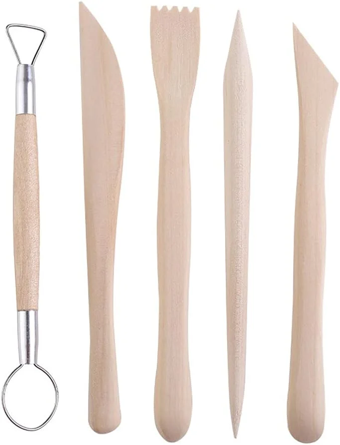 lasenersm مجموعه ابزار مجسمه سازی سفالی 5 تکه، ابزار مجسمه سازی سفالی، ابزار سفالگری سفالی، ابزار مجسمه سازی سفالی چوبی، ابزار سرامیکی دو طرفه، ابزار حکاکی سفالی