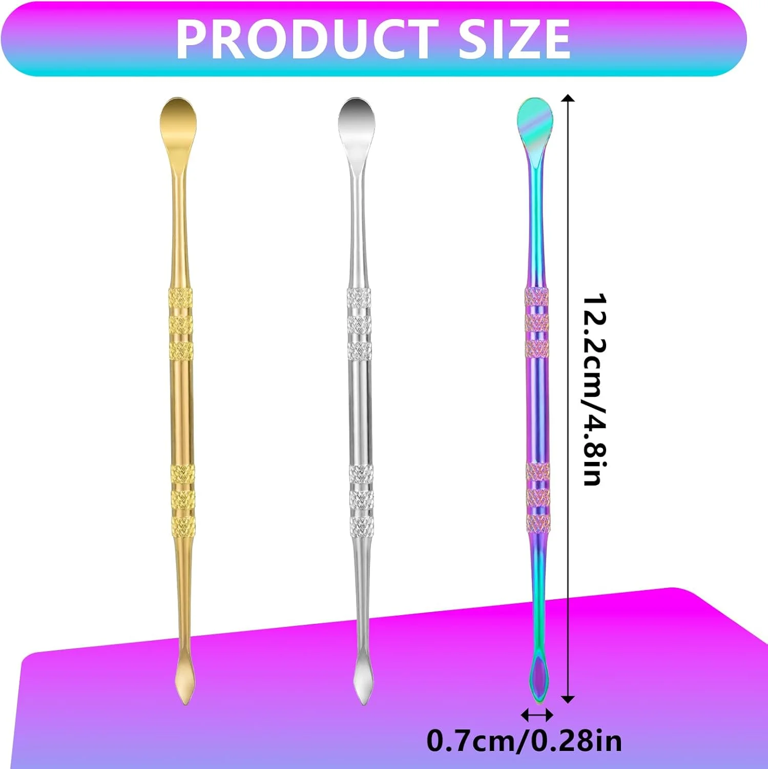 ابزار حکاکی موم ۳ عددی LLOUSSAK، فولاد ضد زنگ، ابزار قاشق مجسمه سازی دو طرفه، ست ابزار ریگ موم 4.8 اینچی، کیت ابزار حکاکی موم برای مدل سازی جزئیات سفال (نقره ای رنگین کمانی طلایی)