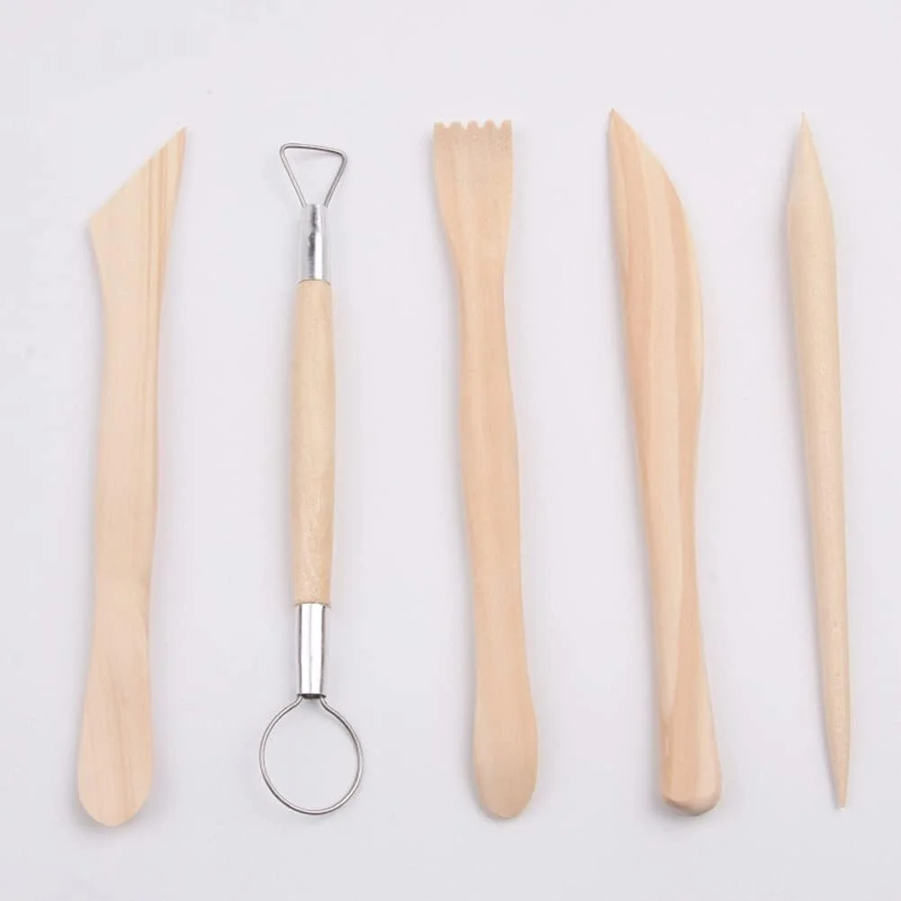 lasenersm مجموعه ابزار مجسمه سازی سفالی 5 تکه، ابزار مجسمه سازی سفالی، ابزار سفالگری سفالی، ابزار مجسمه سازی سفالی چوبی، ابزار سرامیکی دو طرفه، ابزار حکاکی سفالی