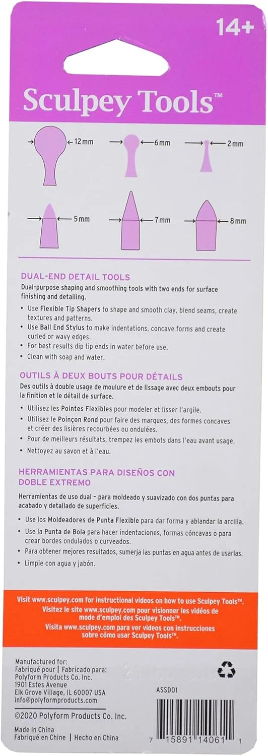 ست ابزار طراحی و جزئیات اسکالپی (Sculpey) از پلی فرم (Polyform) برای خمیر - مجموعه 3 عددی - ASSD01