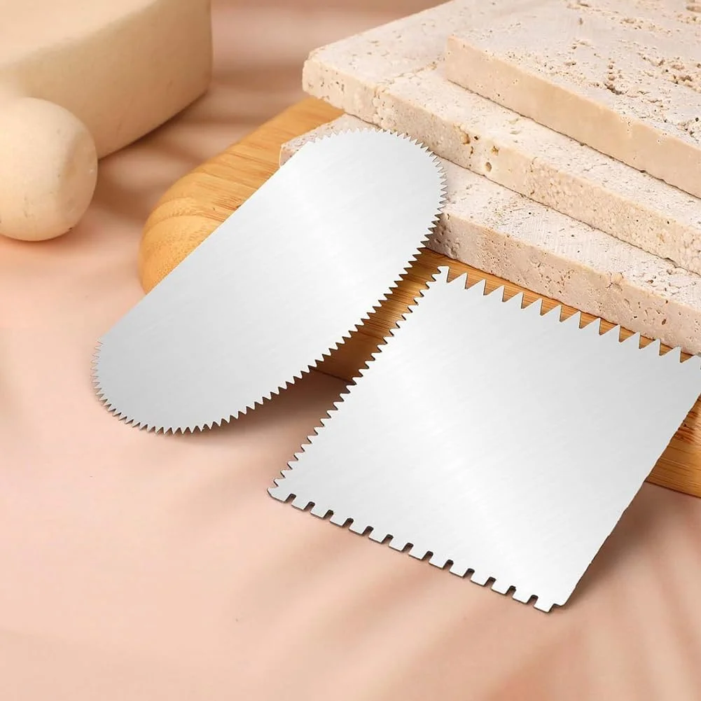 مجموعه دو عددی کاردک سفالگری استیل FSSTUD، ابزار دنده دار روبانی خاک رس، ابزار سرامیکی فلزی مربعی، کاردک برش خاک رس، ابزار مدل سازی مجسمه سازی سرامیکی، ابزار بافت دهی سفالگری