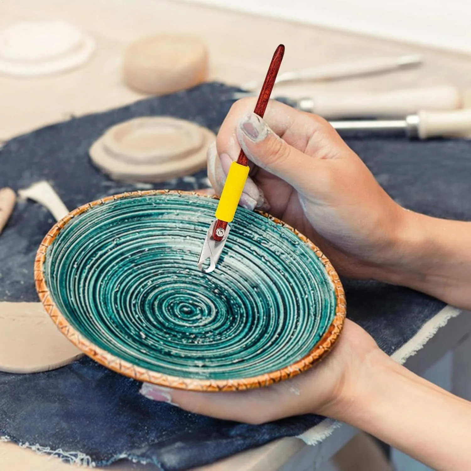 ابزار مجسمه سازی خاک رس - ابزار سفالگری، کنده کاری مجسمه، خراشنده، ابزار مدل سازی زاویه قابل تنظیم، ابزار برش خاک رس ضد لغزش برای پیرایش و کنده کاری