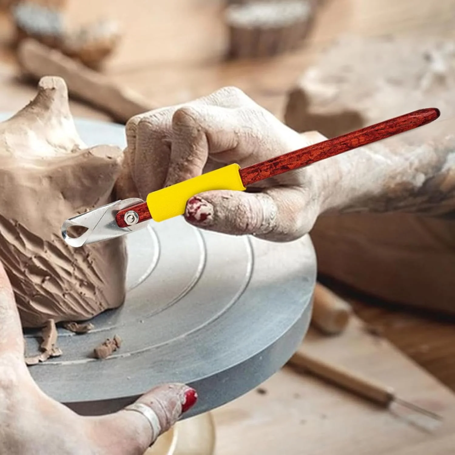 ابزار مجسمه سازی خاک رس - ابزار سفالگری، کنده کاری مجسمه، خراشنده، ابزار مدل سازی زاویه قابل تنظیم، ابزار برش خاک رس ضد لغزش برای پیرایش و کنده کاری