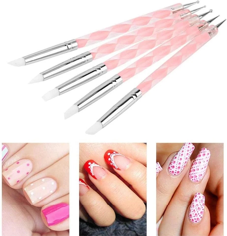 ابزارهای مجسمه سازی خاک رس XYJPCCSculpey، مجموعه 5 عددی ابزار مجسمه سازی خاک رس، ابزارهای سفالگری با طراحی دو سر برای نقش برجسته، مجسمه سازی خاک رس، طراحی ناخن، صورتی