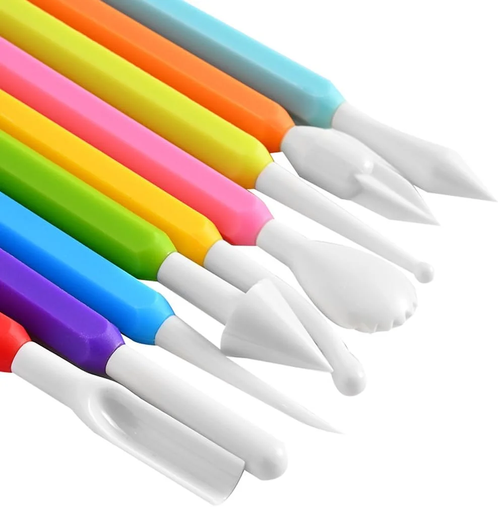 ابزار سفالگری Jepeux، ست 9 تکه ای مجسمه سازی پلاستیکی دو سر، کیت سفالگری برای حکاکی، حالت دهی، برجسته سازی، مناسب برای مبتدیان