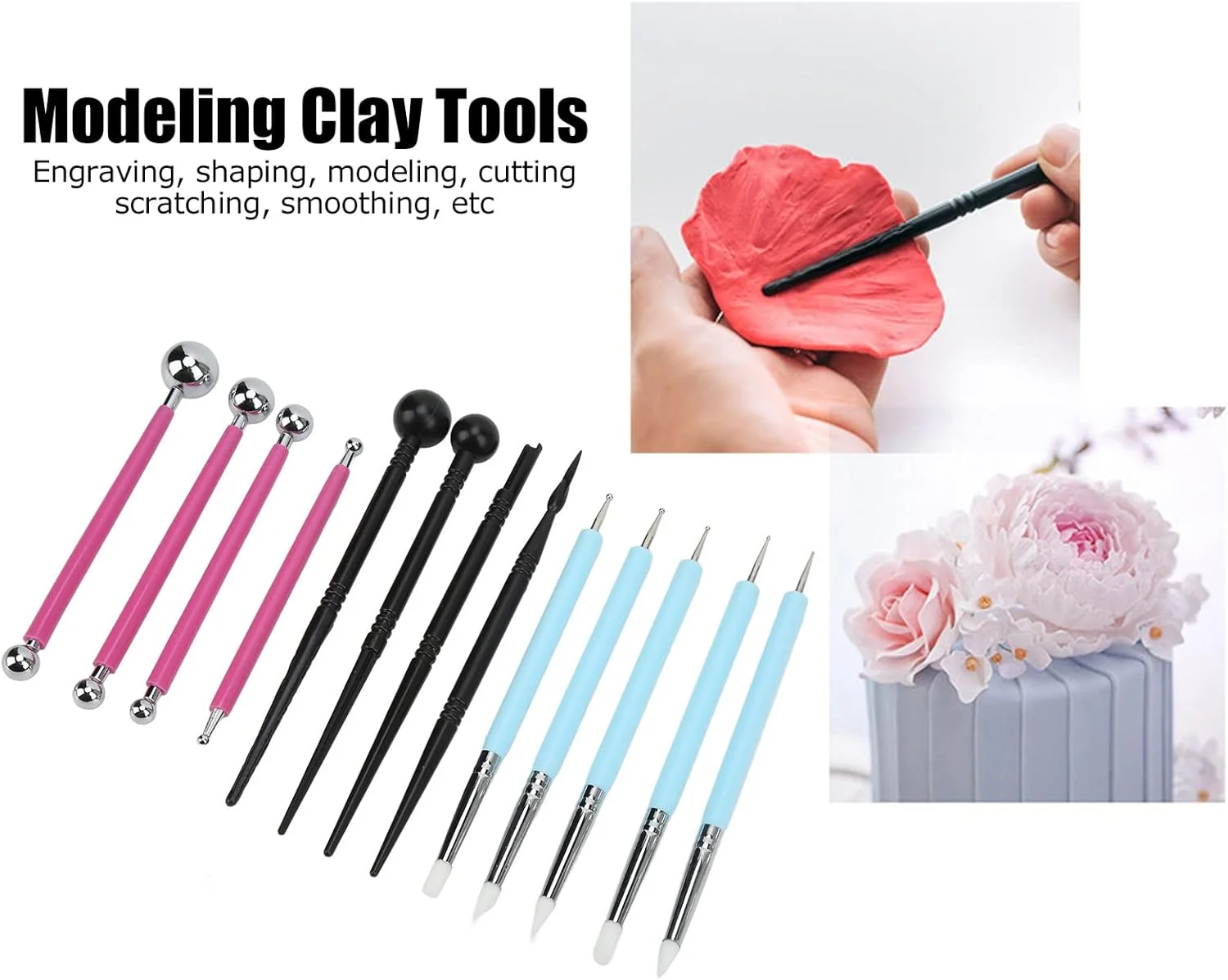 ابزار مجسمه سازی، ست ابزار مجسمه سازی خاک رس مدل سازی پلاستیکی سیلیکونی مقاوم در برابر سایش از جنس استنلس استیل برای صنایع دستی DIY برای سفالگری برای مجسمه سازی