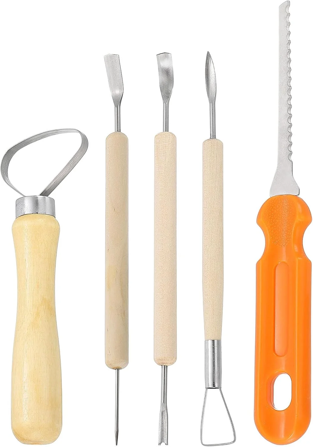 ست ابزار مجسمه سازی خمیر هارفینگتون 5 عددی، دسته چوبی، استیل ضد زنگ، دو سر، کیت مدل سازی صنایع دستی، حکاکی سفال، پیرایش برای شکل دادن، برش، تزئین و برجسته سازی