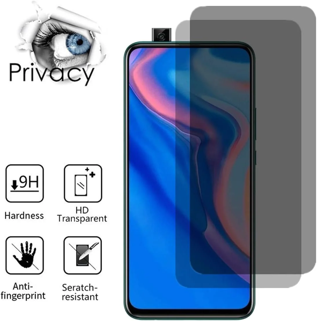 محافظ صفحه نمایش حریم خصوصی آیسلان برای هوآوی پی اسمارت زد 2019 (2 عدد)، پوشش کامل نیست، شیشه حرارت دیده ضد جاسوسی ضد خش سختی 9H محافظ صفحه نمایش شیشه ای برای فیلم شیشه ای هوآوی پی اسمارت زد (2019)