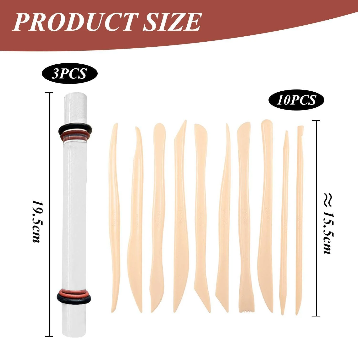 مجموعه 3 عددی میله های اکریلیک رُس VEHYEGOI و 10 عددی ابزار سفالگری پلاستیکی، ابزار حکاکی، لوازم جانبی دست ساز DIY کودکان، ابزار آموزشی سرامیک