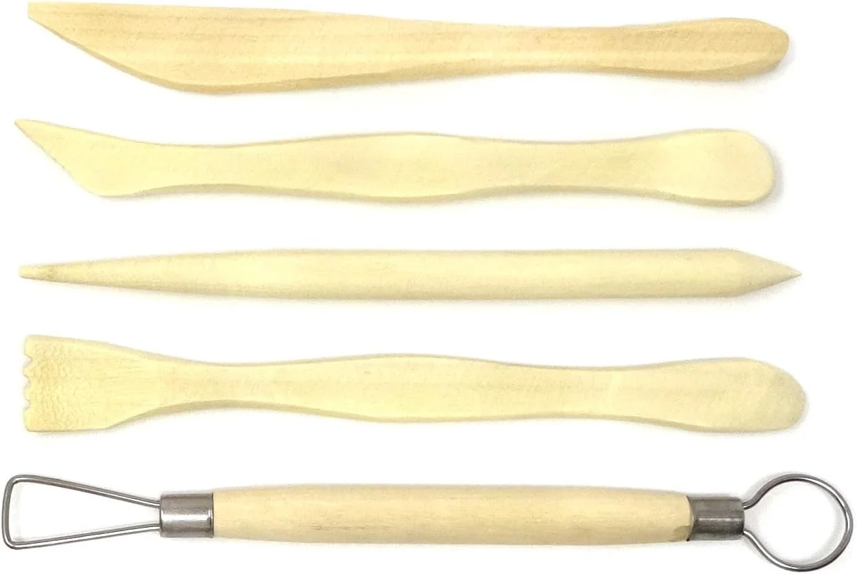 هانبای مجموعه 5 عددی ابزار مینی مدلینگ چوبی، ابزار مجسمه سازی خاک رس برای برش، حکاکی و صاف کردن