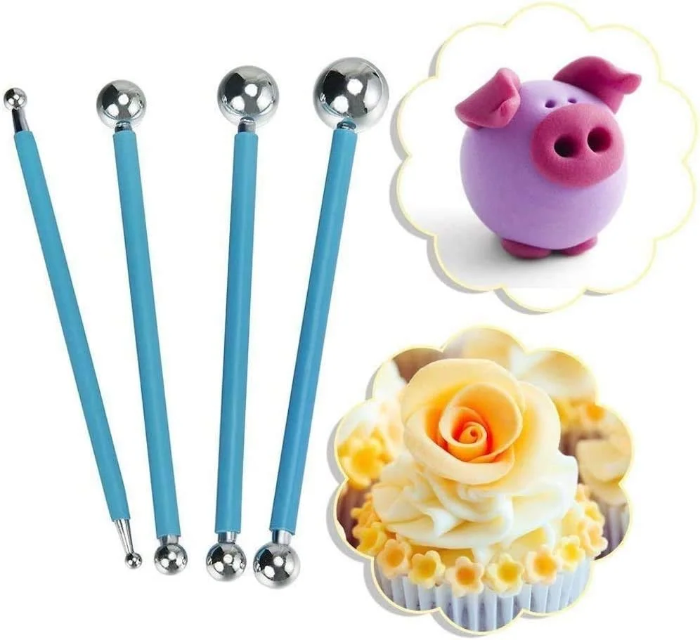 اووگه (4 تکه ابزار) - مجموعه ابزار سفالگری AIBER، ابزار نقطه گذاری، مجسمه سازی و مدل سازی، توپ فلزی دو طرفه، ابزار تزئین کیک (4 تکه ابزار)