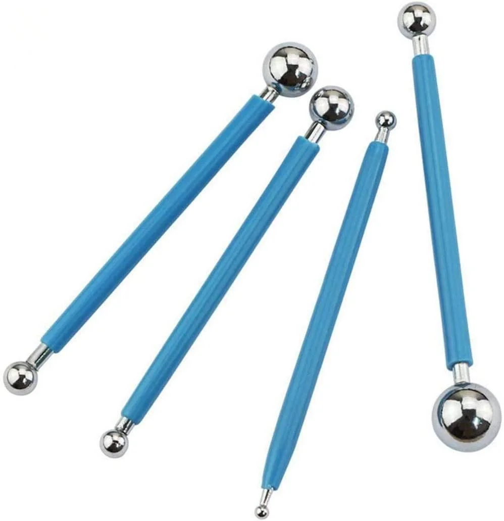 اووگه (4 تکه ابزار) - مجموعه ابزار سفالگری AIBER، ابزار نقطه گذاری، مجسمه سازی و مدل سازی، توپ فلزی دو طرفه، ابزار تزئین کیک (4 تکه ابزار)