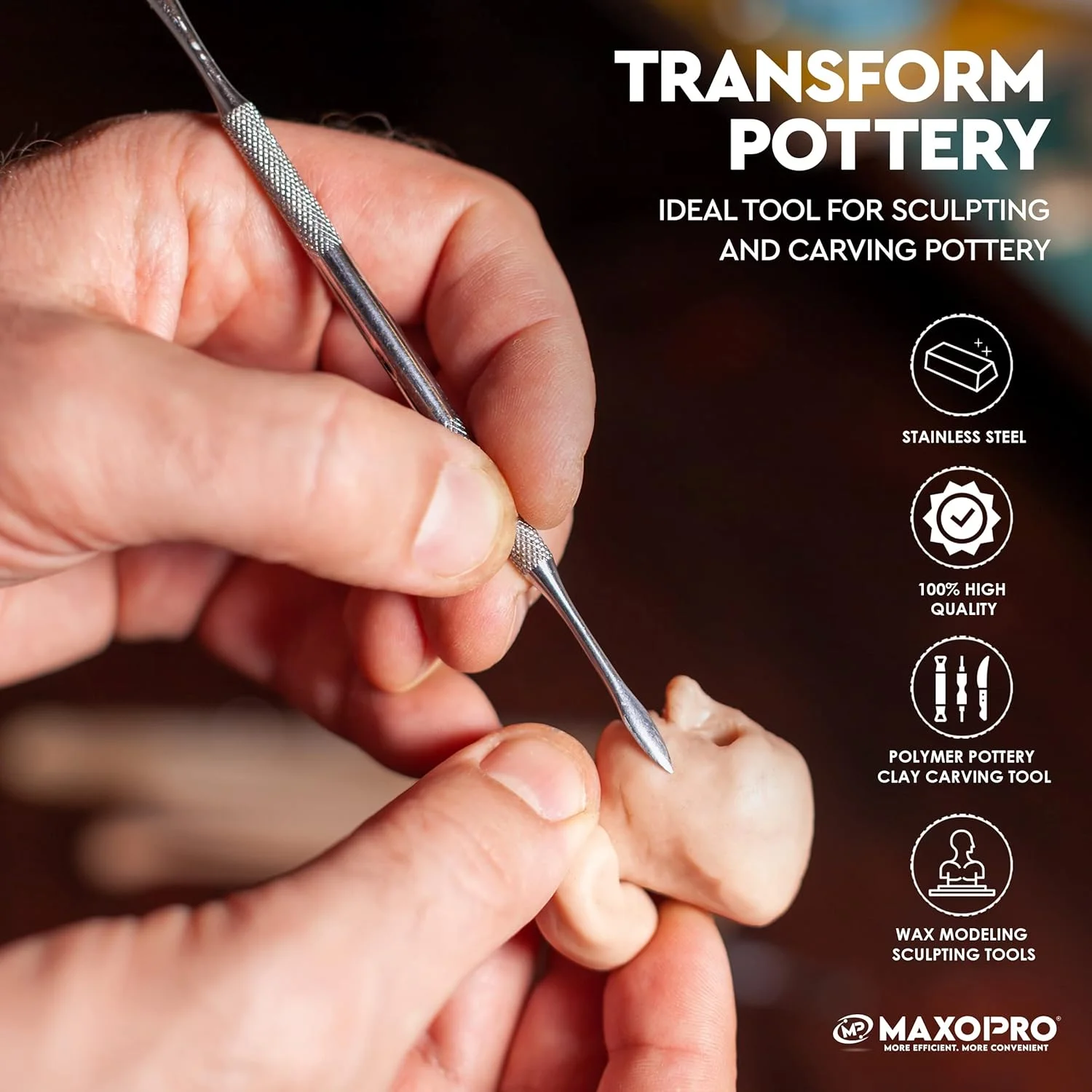 مجموعه ابزار حکاکی موم ممتاز MaxoPro - 12 عدد ابزار مجسمه سازی موم و رس استیل ضد زنگ - ابزار حکاکی دو سر دندانپزشکی و موم برای حکاکی مدل سازی و شکل دادن