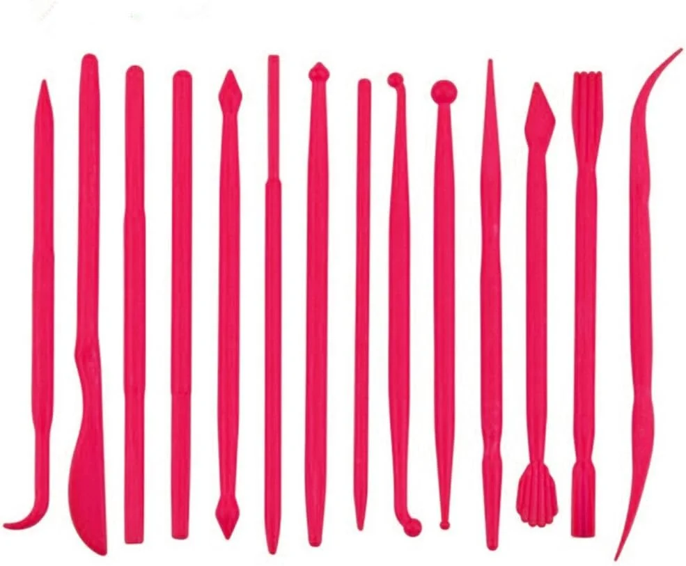 مجموعه 14 عددی ابزار مدل سازی خمیر مجسمه سازی پلاستیکی yueton برای شکل دادن و مجسمه سازی (صورتی داغ)