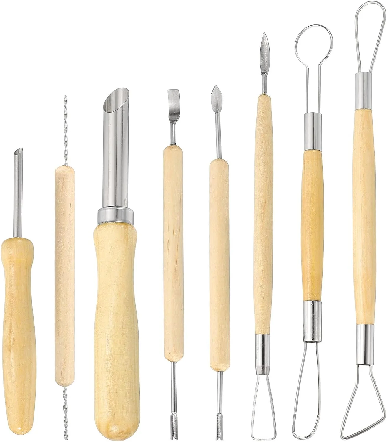 ست ۸ عددی ابزار مجسمه سازی خاک رس هرفینگتون، دسته چوبی، استیل ضد زنگ، دو سر، کیت مدل سازی صنایع دستی، حکاکی سفال، پیرایش برای شکل دادن، برش، تزئین، برجسته سازی