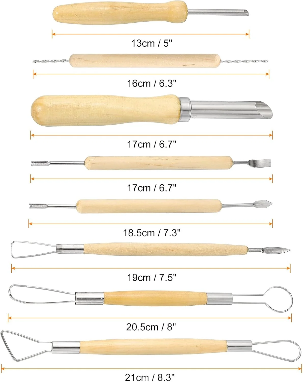 ست ۸ عددی ابزار مجسمه سازی خاک رس هرفینگتون، دسته چوبی، استیل ضد زنگ، دو سر، کیت مدل سازی صنایع دستی، حکاکی سفال، پیرایش برای شکل دادن، برش، تزئین، برجسته سازی