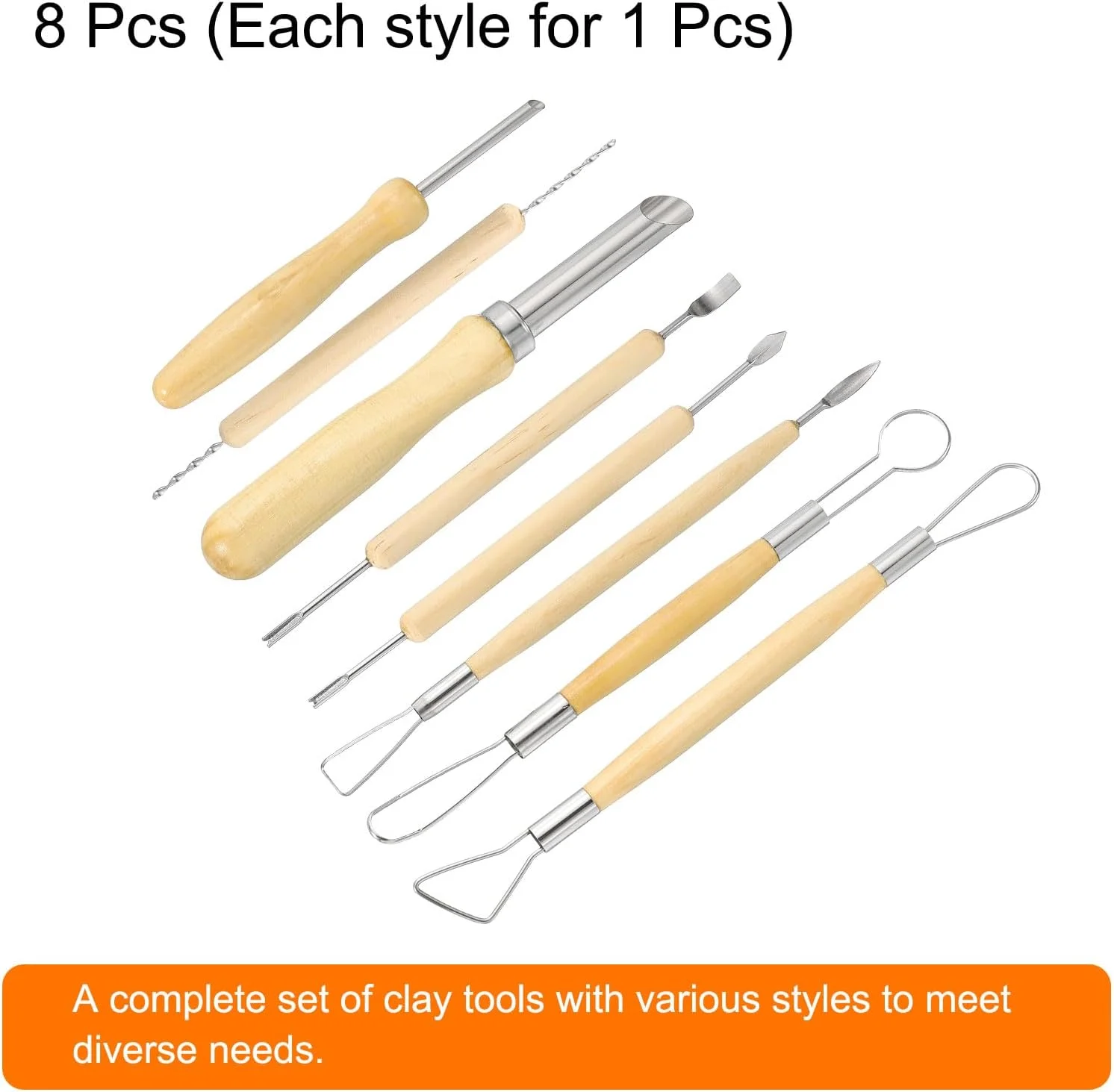 ست ۸ عددی ابزار مجسمه سازی خاک رس هرفینگتون، دسته چوبی، استیل ضد زنگ، دو سر، کیت مدل سازی صنایع دستی، حکاکی سفال، پیرایش برای شکل دادن، برش، تزئین، برجسته سازی