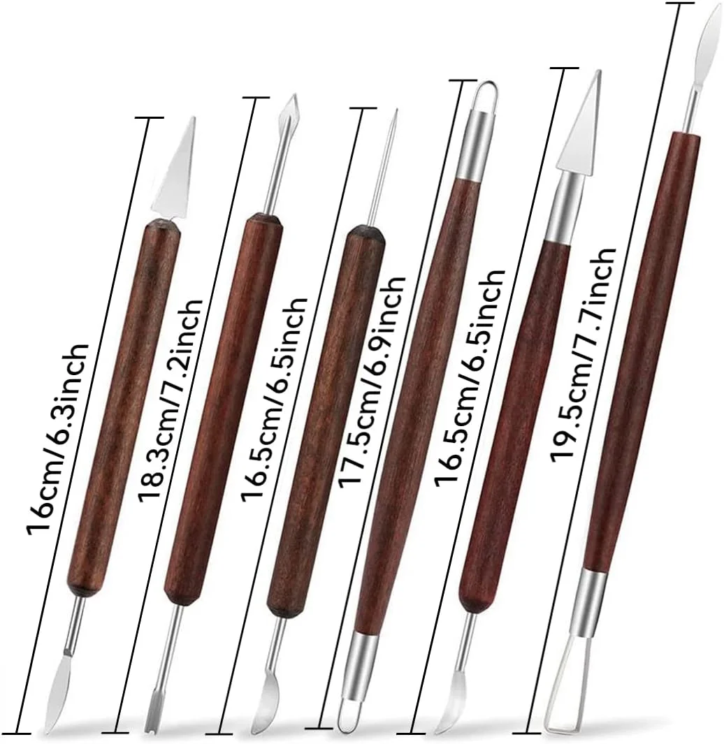 مجموعه 6 عددی ابزار مجسمه سازی خاک رس ZACI با دسته چوبی، مناسب برای حکاکی سرامیک، سفالگری، مجسمه سازی و مدل سازی (قهوه ای)