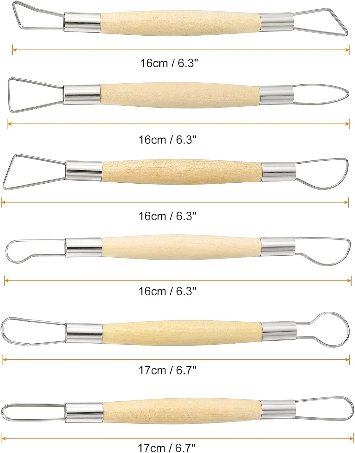 ست ابزار مجسمه سازی رسی هارفرینگتون 6 عددی، دسته چوبی، استیل ضد زنگ، دو سر، کیت مدل سازی صنایع دستی، حکاکی سفال، پیرایش برای شکل دادن، برش، تزئین و برجسته سازی