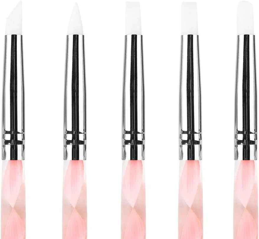 مجموعه ابزار سفالگری راحت RIZGHWOY، 5 عدد ابزار دو سر برای طراحی ناخن های سرامیکی (صورتی گلگون)