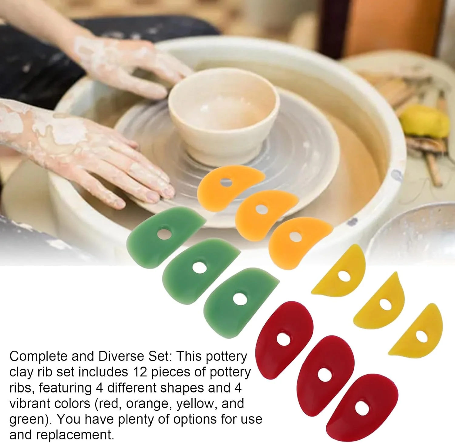 ابزار سفالگری 12 عددی سیلیکونی نرم و صاف برای پروژه های DIY سرامیک، مناسب برای علاقه مندان به هنر