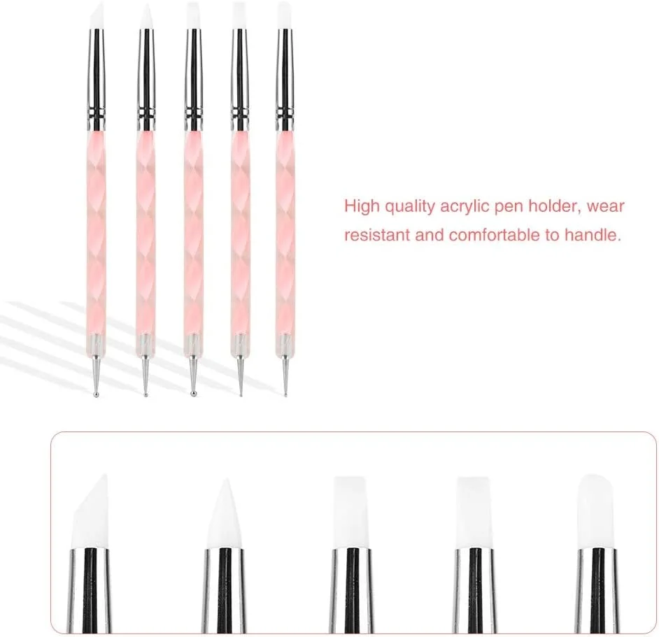 مجموعه ابزار سفالگری راحت RIZGHWOY، 5 عدد ابزار دو سر برای طراحی ناخن های سرامیکی (صورتی گلگون)