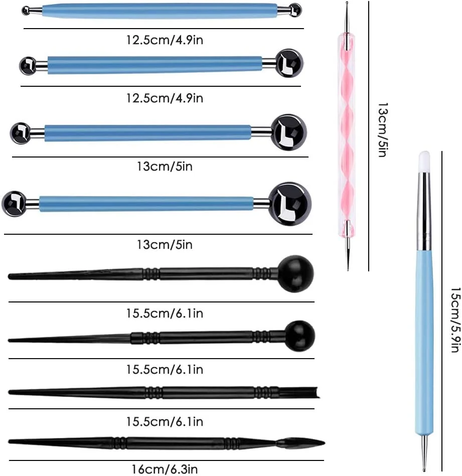 مجموعه 20 عددی ابزار مجسمه سازی خمیر پلیمری SENHAI، ابزار نقطه گذاری، ابزار فرورفتگی خمیر سرامیکی برای مجسمه سازی سفال، نقاشی روی سنگ، برجسته سازی حکاکی هنری و طراحی ناخن، شامل یک کیف حمل