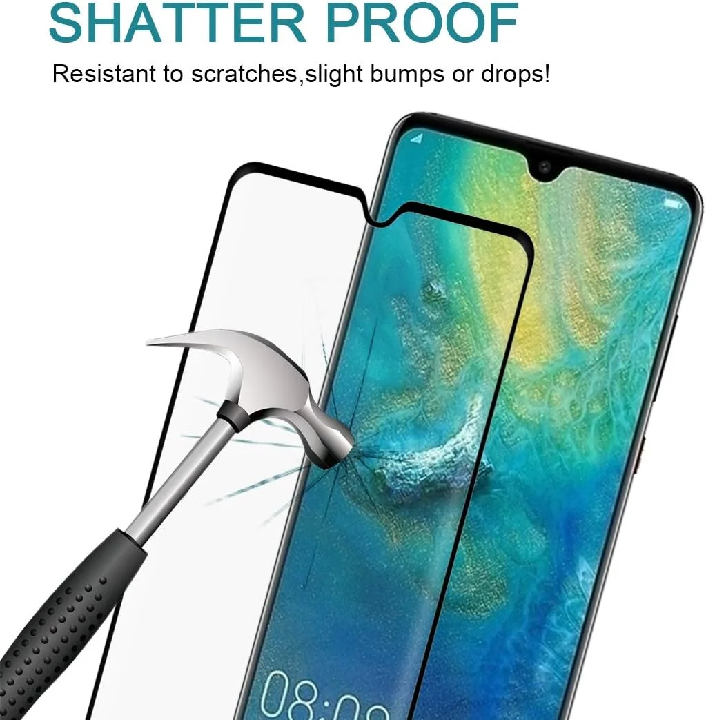 محافظ صفحه نمایش شیشه ای حرارت دیده با لبه های منحنی سه بعدی، ضخامت 0.3 میلی متر و سختی سطح 9H، محافظ تمام صفحه برای لوازم جانبی گوشی های موبایل هوآوی میت 20