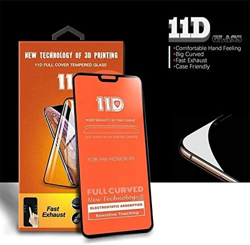 محافظ صفحه نمایش GHZHEGIZHUND ضد خش 11D HD چسب کامل، شیشه حرارت دیده منحنی کامل برای گوشی موبایل هوآوی Honor 8X (مشکی) لوازم جانبی موبایل (رنگ: مشکی)