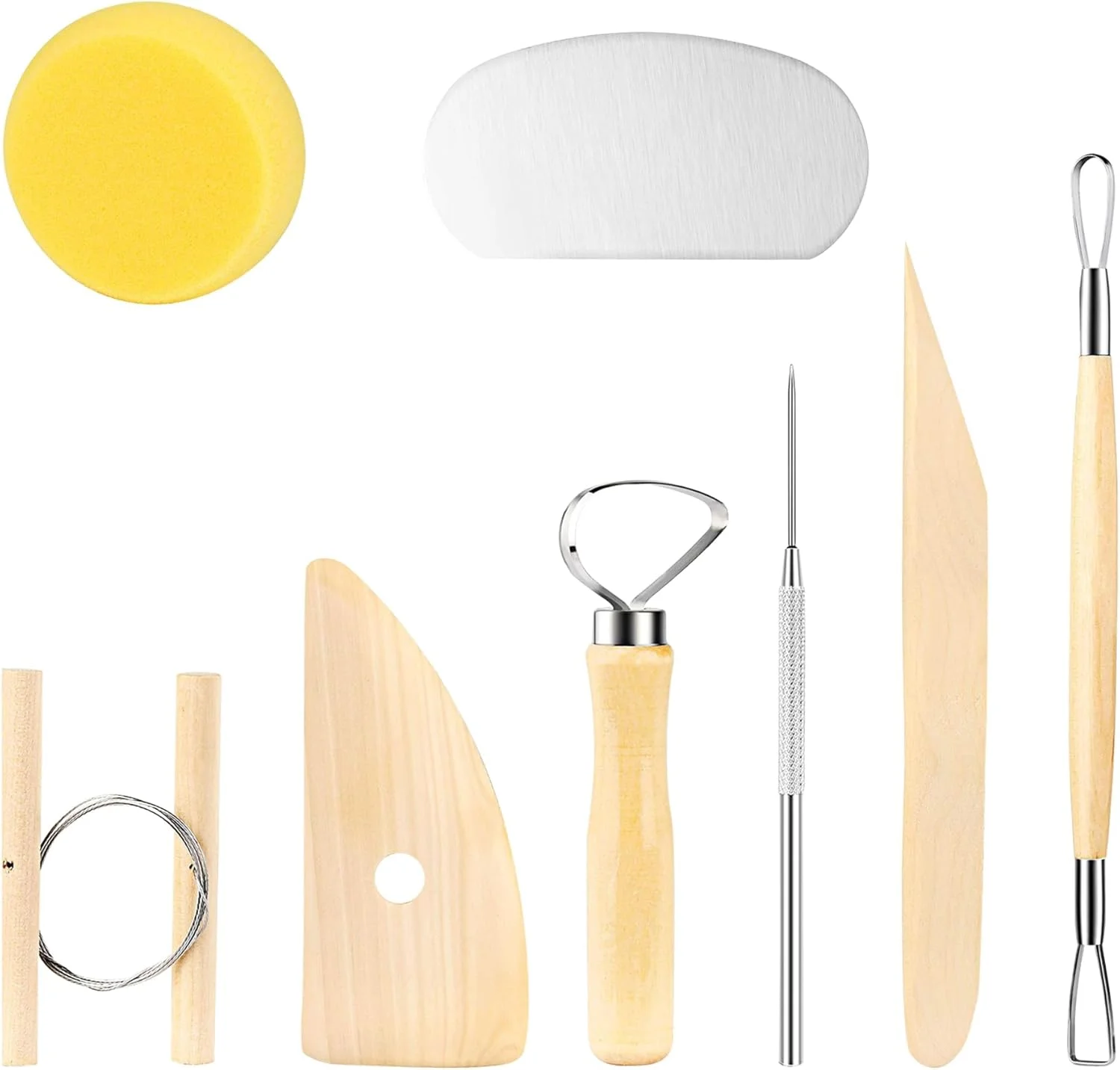 ست ابزار سفالگری 8 عددی تزویق، کیت همزن قبر DIY، سفالگر، ابزارهای مجسمه سازی رس پلیمری، ابزارهای پیرایش و حکاکی با کاربری آسان با دسته های چوبی محکم، مناسب برای پلیمر