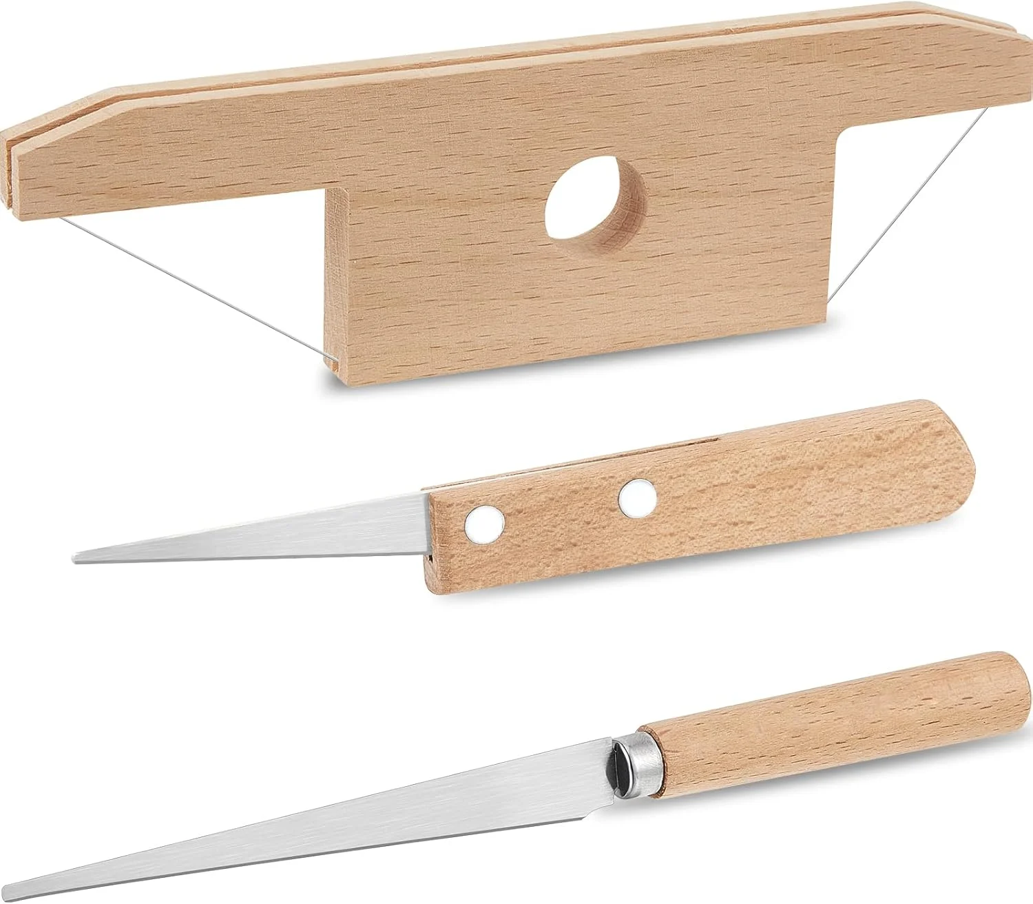 مجموعه 3 عددی ابزار سفالگری Amylove شامل سیم برش و چاقوی پرداخت لبه با دسته چوبی، مناسب برای برش و پرداخت لبه های سفال و مجسمه سازی با خمیر پلیمری